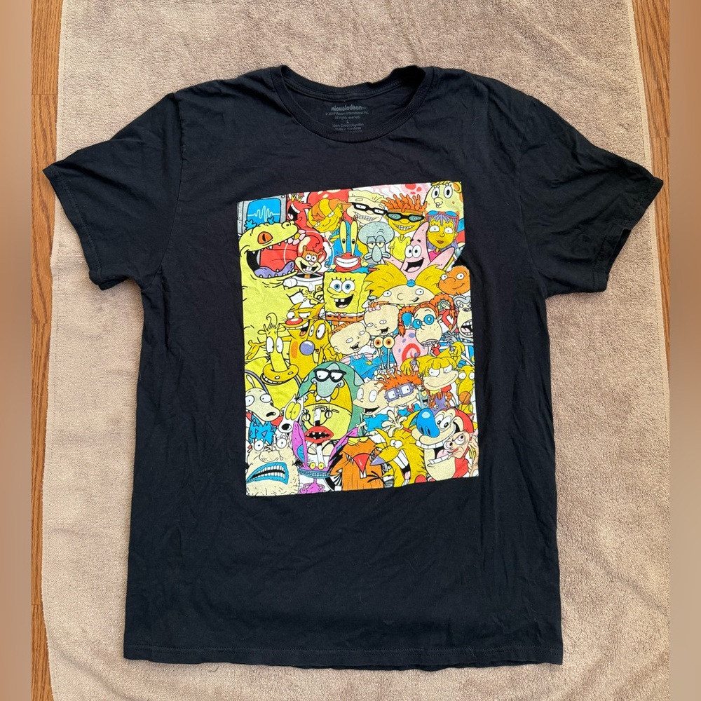 Nickelodeon Men’s Retro Cartoon Graphic Black Tee Rocket Power Rugrats - Large